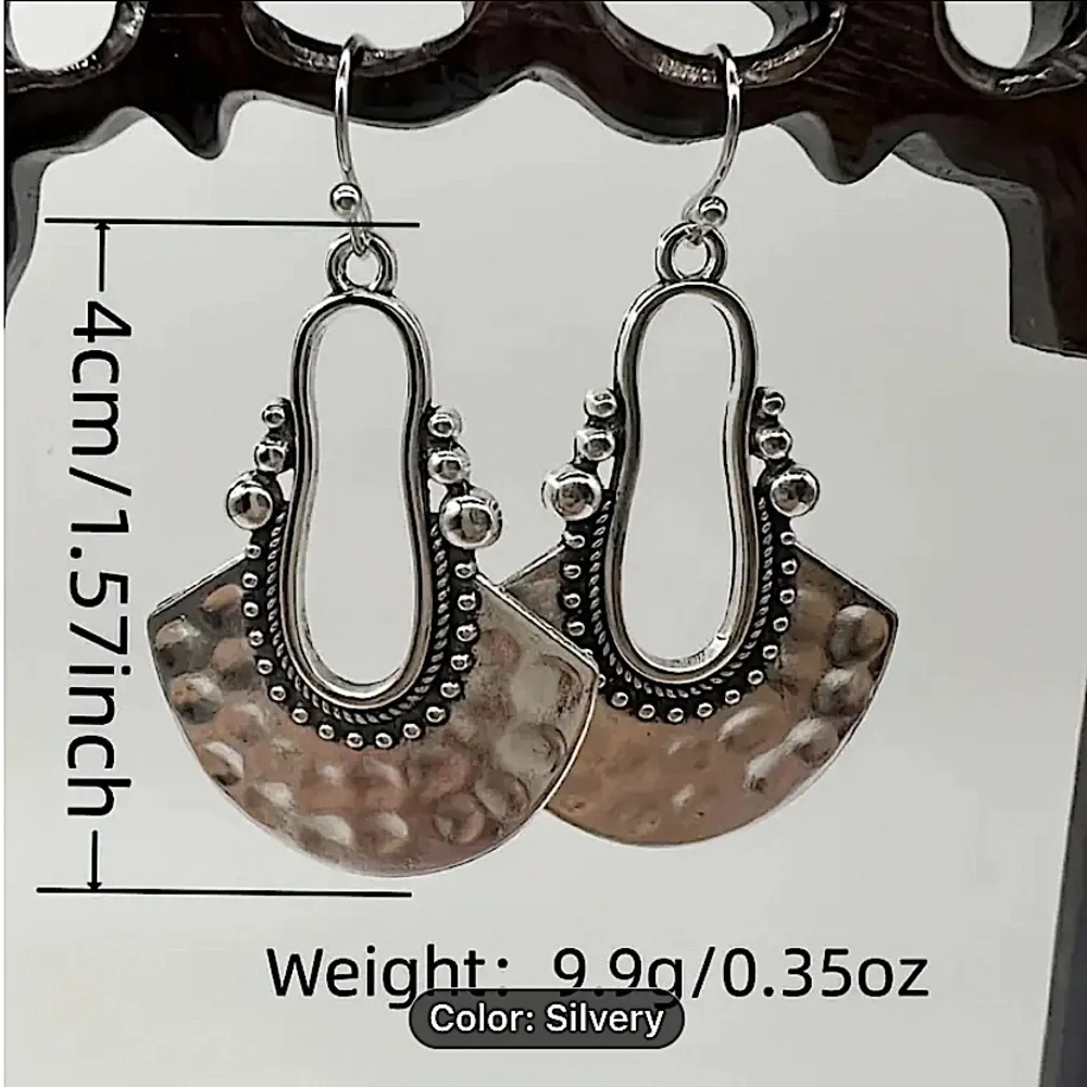 Silver Boho Geometric Irregular Dangle Earrings - Picture 6 of 6